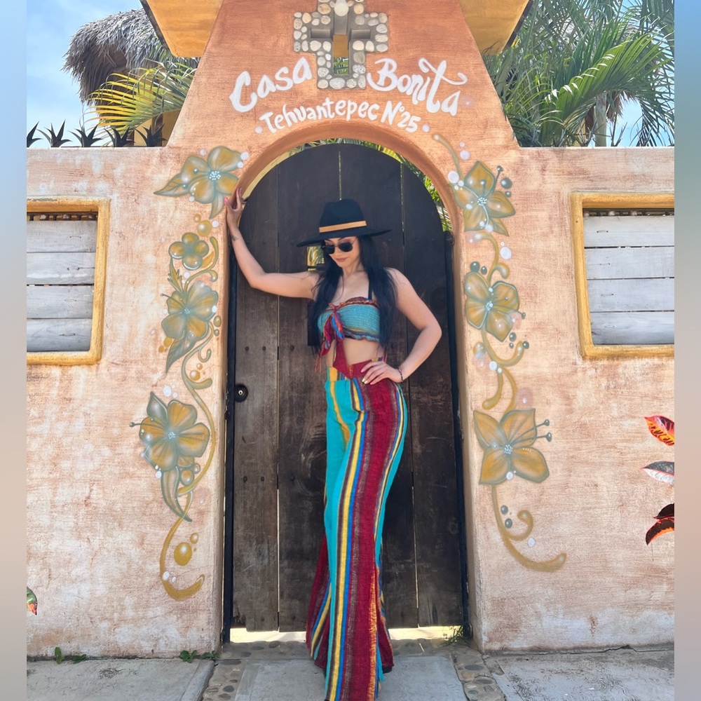 Wild West Boho Set In Stripe Two Piece Cropped Festival Flare Set